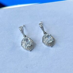 White Topaz & Sterling Silver Shield Drop Earrings